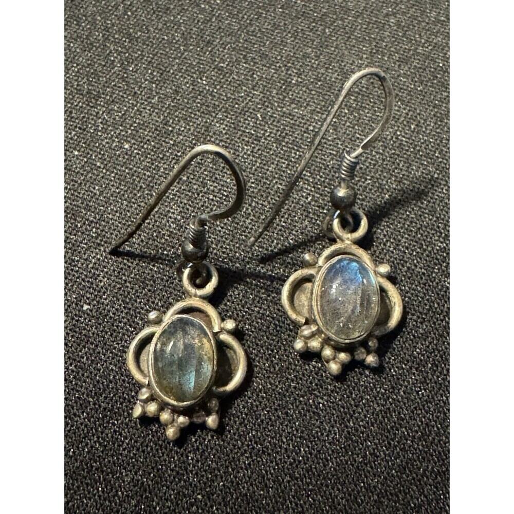 925 Sterling Silver Labradorite Dangle Earrings Fish Hook